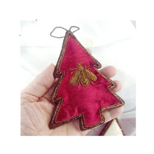 Load image into Gallery viewer, Embroidered Christmas Tree Ornament with Bee