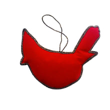 Load image into Gallery viewer, Red Cardinal Bird Hand embroidered Holiday Ornament
