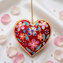 Load image into Gallery viewer, Embroidered Floral Heart Ornament