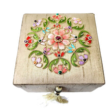 Load image into Gallery viewer, Beige gold floral embroidered jewelry storage box BoutiqueByMariam.
