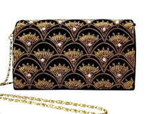 Load image into Gallery viewer, Black velvet and gold embroidered evening bag.
