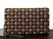 Load image into Gallery viewer, Black silk clutch bag embroidered with copper flowers and garnets.
