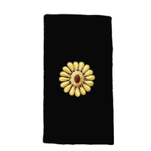 Load image into Gallery viewer, Black velvet eyeglasses sunglasses case embroidered with gold yellow squash blossom flower BoutiqueByMariam.