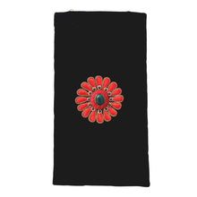 Load image into Gallery viewer, Black velvet eyeglasses sunglasses crossbody soft case embroidered with red squash blossom flower BoutiqueByMariam.
