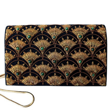 Load image into Gallery viewer, Art Deco Inspired Black velvet handbag evening bag embroidered with copper fish scale pattern BoutiqueByMariam. 
