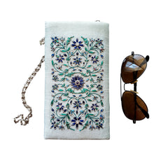 Load image into Gallery viewer, Blue floral hand embroidered soft sunglasses case eyeglasses case with chain. 
