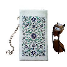 Load image into Gallery viewer, Blue floral hand embroidered soft sunglasses case eyeglasses case with chain.