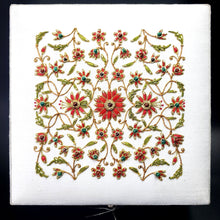 Load image into Gallery viewer, Bridal memento box embroidered with red flowers and inlaid with ruby gemstones BoutiqueByMariam.