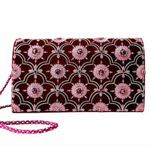Load image into Gallery viewer, Burgundy and pink velvet embroidered clutch with amethyst gemstones BoutiqueByMariam.
