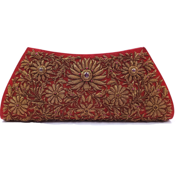 Burgundy silk and copper embroidered clutch bag with rubies BoutiqueByMariam.