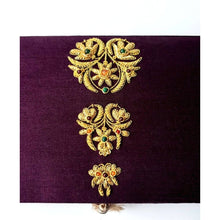 Load image into Gallery viewer, Elegant designer memory box, trinket box, in purple and gold with semi precious stones. 
