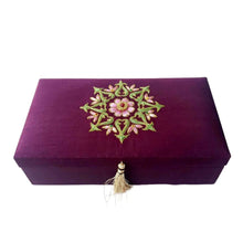 Load image into Gallery viewer, Embroidered silk memory box with flower. 

