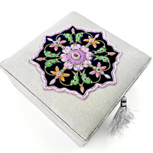 Load image into Gallery viewer, Luxury embroidered gray velvet jewelry storage box .
