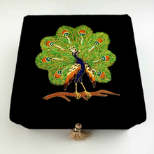 Load image into Gallery viewer, Luxury black velvet presentation gift box embroidered with peacock.