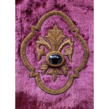 Load image into Gallery viewer, Embroidered fleur de lys with black onyx stone, close up view.