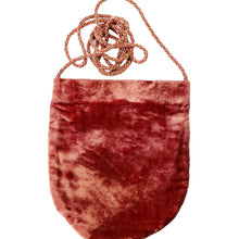 Load image into Gallery viewer, Rust colored crushed velvet crossbody bag with cord, rear view.