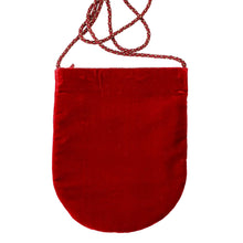 Load image into Gallery viewer, Red velvet slim crossbody bag, zardozi, rear view. 
