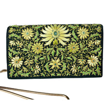 Load image into Gallery viewer, Hand embroidered green floral handbag with emeralds, zardozi .