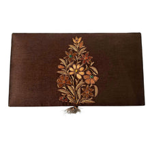 Load image into Gallery viewer, Exclusive hand embroidered brown silk jewelry storage box with brown silk flowers and inlaid with semi precious stones, zardozi box. 
