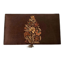 Load image into Gallery viewer, Exclusive hand embroidered brown silk jewelry storage box with brown silk flowers and inlaid with semi precious stones, zardozi box.