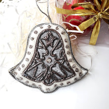 Load image into Gallery viewer, White velvet and silver hand embroidered wedding favor or wedding gift tag.