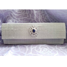 Load image into Gallery viewer, Dupioni Silk Slim Clutch with Flower Medallion