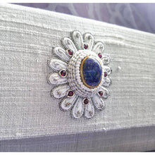 Load image into Gallery viewer, Dupioni Silk Slim Clutch with Flower Medallion