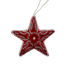 Load image into Gallery viewer, Burgundy red velvet and silver star ornament for Christmas tree, wreath or gift tag.