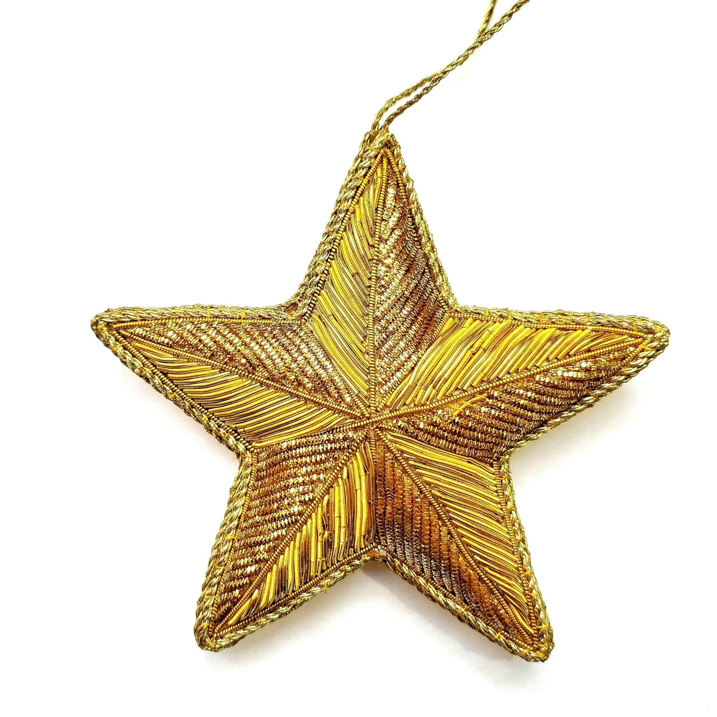Embroidered gold star Christmas ornament or wreath ornament. 