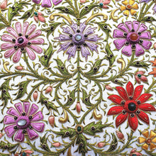 Load image into Gallery viewer, Statement white silk embroidered decorative box embroidered with multicolor flowers.