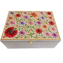 Load image into Gallery viewer, Luxury large white silk embroidered bridal trousseau keepsake box. 
