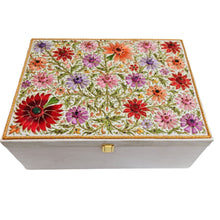 Load image into Gallery viewer, Luxury large white silk embroidered bridal trousseau keepsake box.