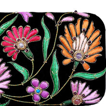 Load image into Gallery viewer, Exclusive black velvet evening bag embroidered with colorful flowers.