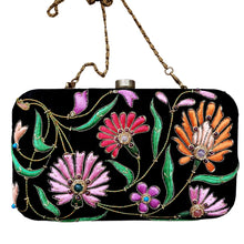 Load image into Gallery viewer, Luxury hand crafted hand bag with chain, embroidered with silk flowers. 
