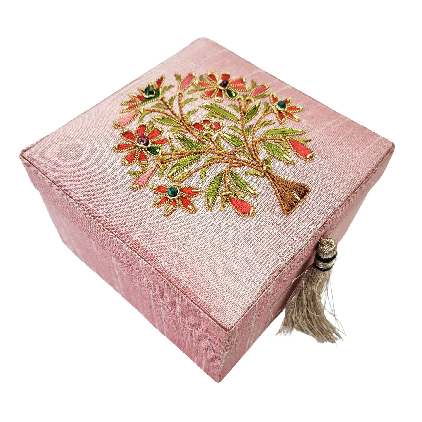 Embroidered Pink Floral Keepsake Box