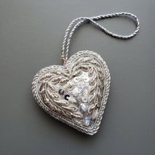 Load image into Gallery viewer, Silver Heart Christmas Ornament Set of 3