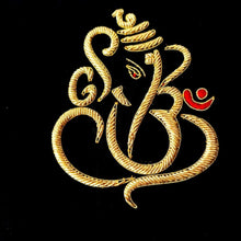 Load image into Gallery viewer, Hand embroidered gold Lord Ganesha, close up view.