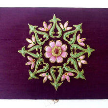 Load image into Gallery viewer, Embroidered floral decorative silk box, zardozi box, close up.
