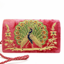 Load image into Gallery viewer, Peacock Embroidered Clutch Bag, Front View