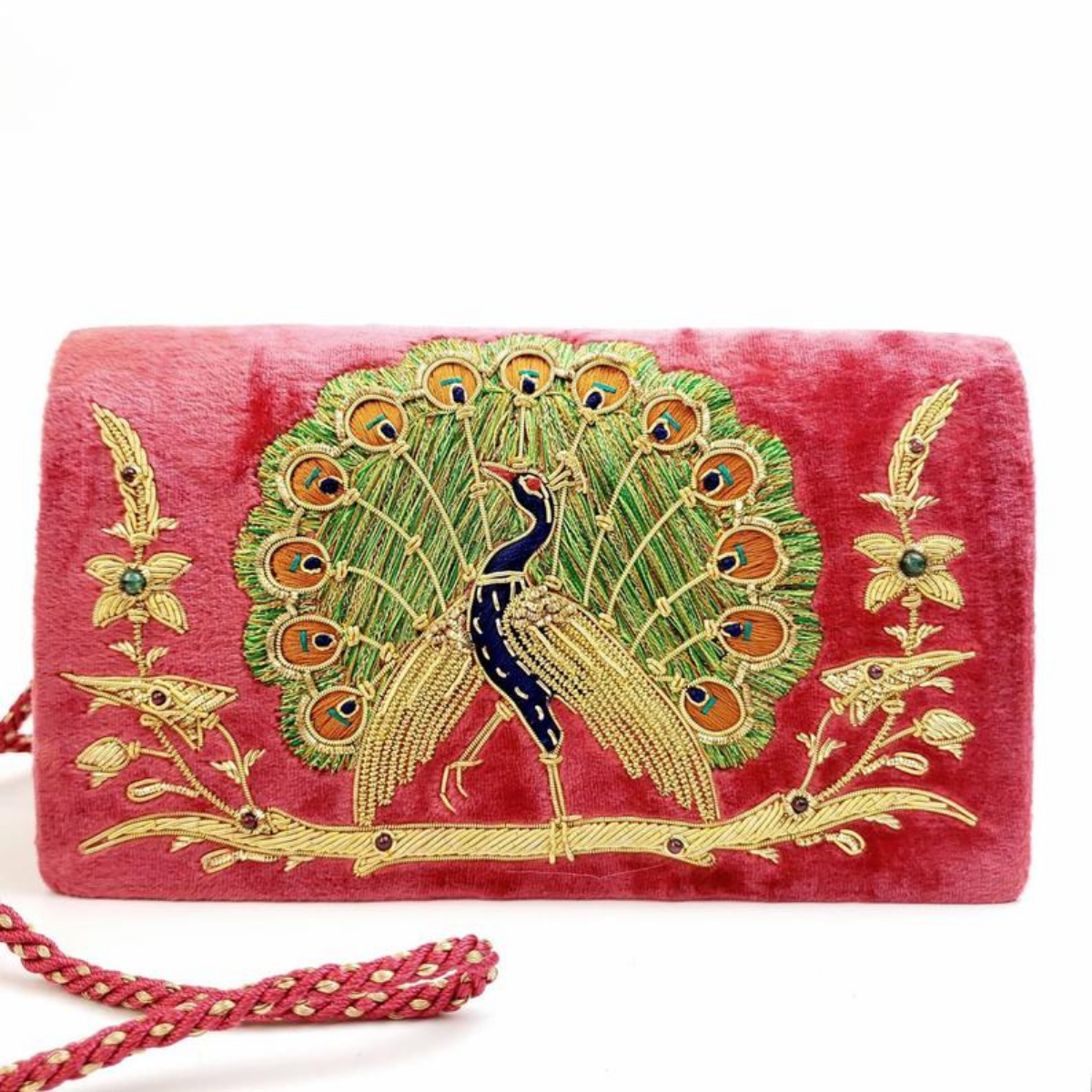 Vintage 60s Zardozi Peacock Purse Embroidered Indian Clutch