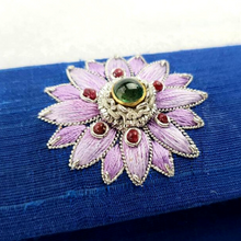 Load image into Gallery viewer, Embroidered Blue and Lavender Silk Floral Rectangle Clutch with Emerald and Rubies