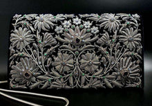Load image into Gallery viewer, Embroidered Antique Silver Metallic Evening Bag with Amethyst BoutiqueByMariam
