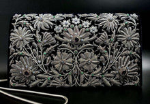 Load image into Gallery viewer, Embroidered Antique Silver Metallic Evening Bag with Amethyst BoutiqueByMariam