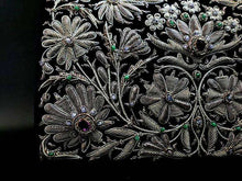 Load image into Gallery viewer, Embroidered Antique Silver Metallic Evening Bag with Amethyst BoutiqueByMariam