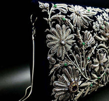 Load image into Gallery viewer, Embroidered Antique Silver Metallic Evening Bag with Amethyst BoutiqueByMariam