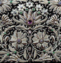 Load image into Gallery viewer, Embroidered Antique Silver Metallic Evening Bag with Amethyst BoutiqueByMariam