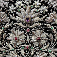 Load image into Gallery viewer, Embroidered Antique Silver Metallic Evening Bag with Amethyst BoutiqueByMariam