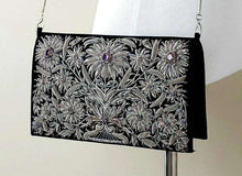 Load image into Gallery viewer, Embroidered antique silver metallic evening bag with amethyst, BoutiqueByMariam.