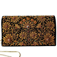Load image into Gallery viewer, Embroidered black and copper evening bag with star rubies BoutiqueByMariam. 
