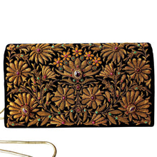 Load image into Gallery viewer, Embroidered black and copper evening bag with star rubies BoutiqueByMariam.
